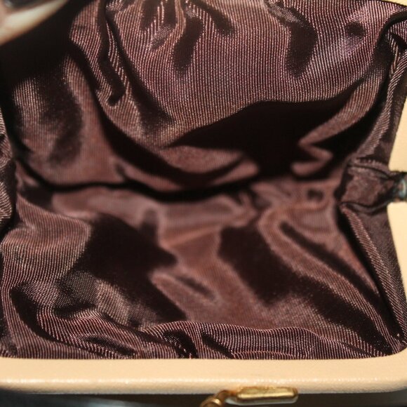 Vintage Greta Italy Leather Suede Diamond Pattern Onyx Kiss Lock Handbag Purse - Picture 7 of 11